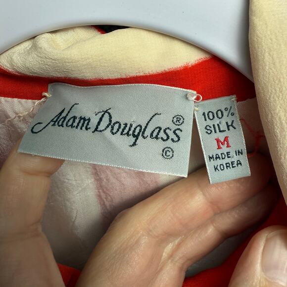 Vtg Silk Blouse Size M Orange Cream Striped Shirt Korean Retro Adam Douglass - Picture 4 of 4